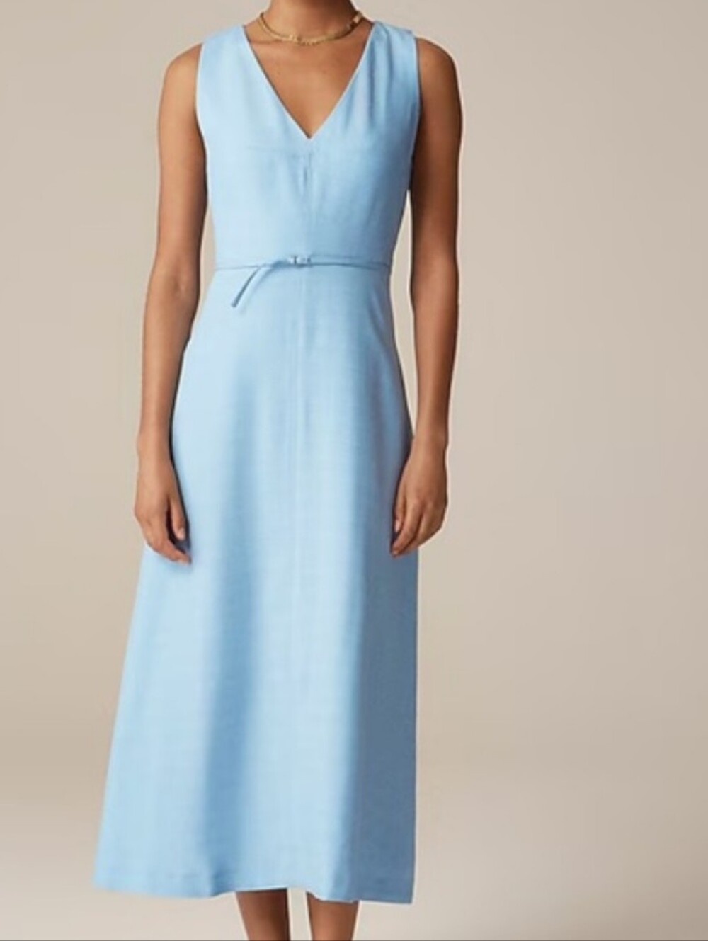 J. Crew Mathilde V Neck Midi A - Line Dress In Luster Canvas Canvas In Calm Blue - Picture 6 of 14